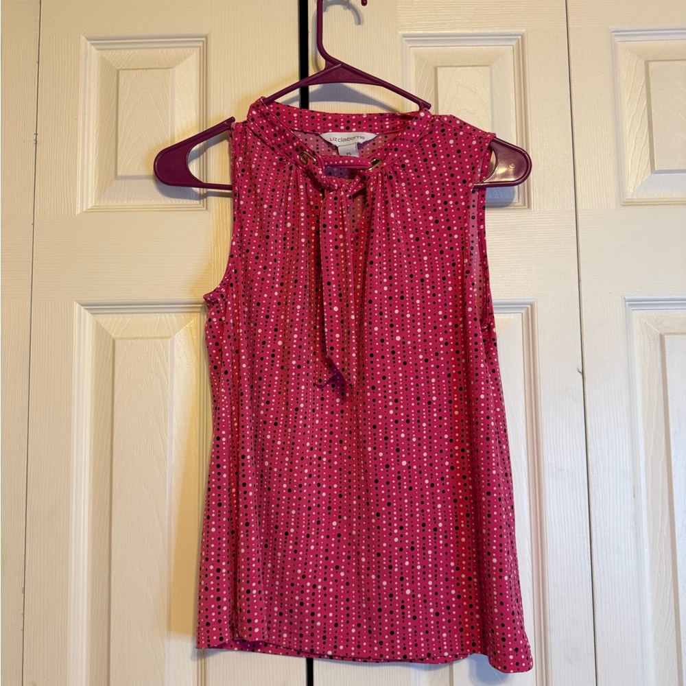 Liz Claiborne Pink Sleeveless Tie Front Blouse